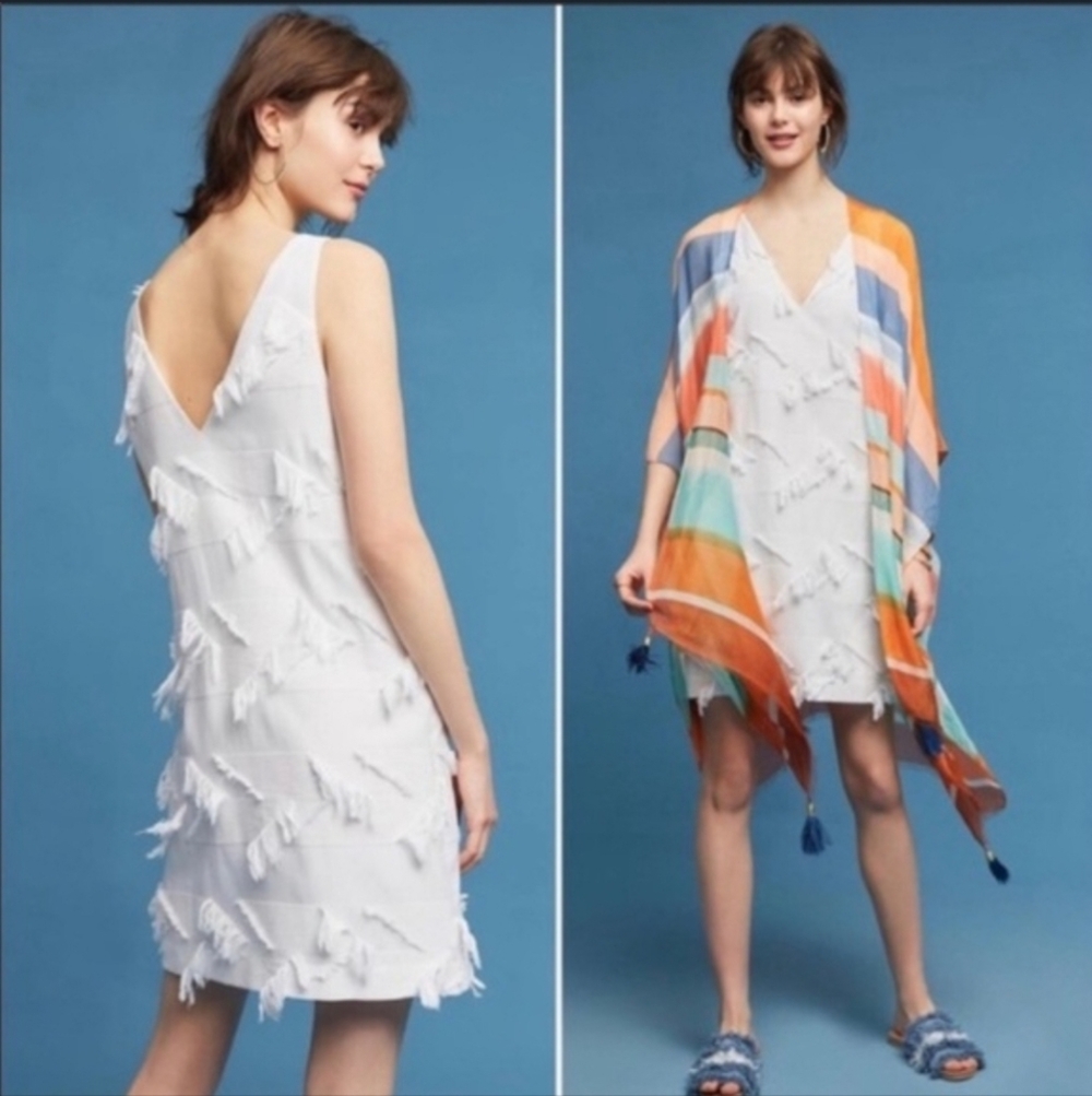 Anthropologie Maeve White Cotton Fringe Dress sz 0 - Picture 1 of 5